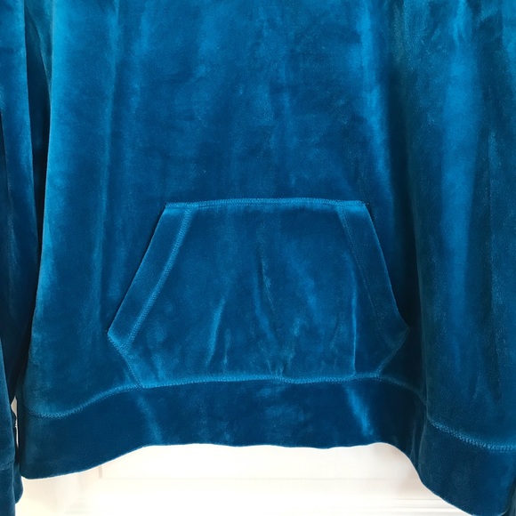 Soft Velour teal blue sweatshirt w/hood. 2 pockets, V-shape, XL - Picture 3 of 6